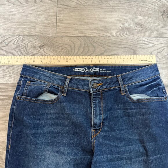 Old Navy Rockstar Mid Rise Ankle Jeans Size 12 Straight Leg Womens Dark Wash - Picture 8 of 13